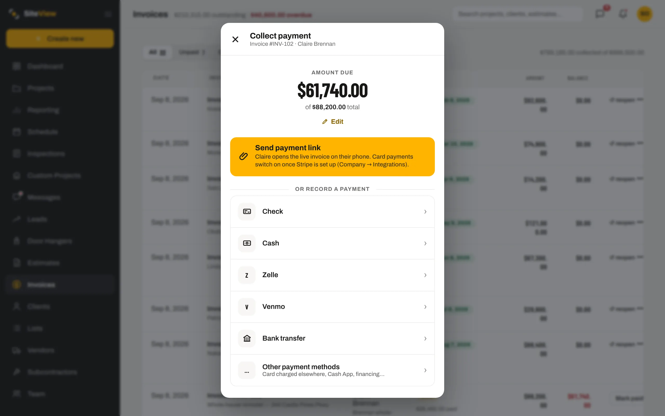 The Collect payment sheet
