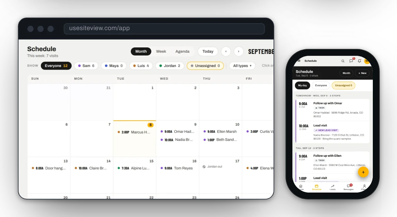 Book the visit in one tap, straight from the lead.